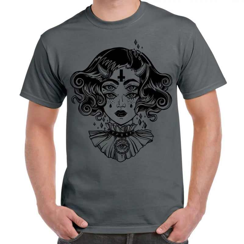 Devil Girl Satanic Cross Tattoo Large Print Men&