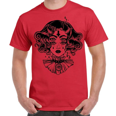 Devil Girl Satanic Cross Tattoo Large Print Men's T-Shirt Large / Red