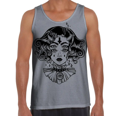 Devil Girl Satanic Cross Tattoo Large Print Men's Vest Tank Top XXL / Light Grey