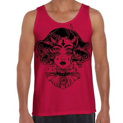 Devil Girl Satanic Cross Tattoo Large Print Men's Vest Tank Top XXL / Red
