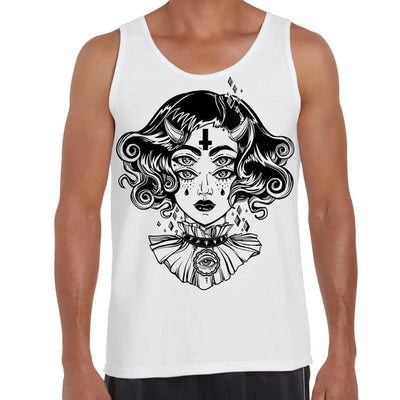 Devil Girl Satanic Cross Tattoo Large Print Men's Vest Tank Top XXL / White