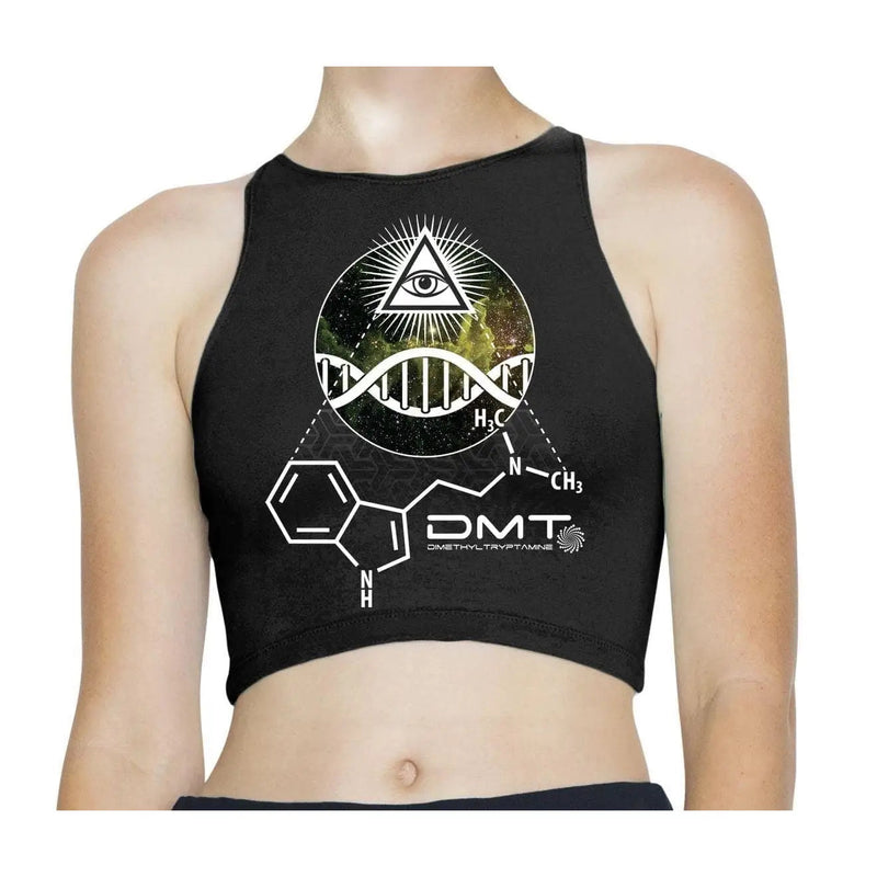 DMT All Seeing Eye Psychedelic Sleeveless High Neck Crop Top M / Black