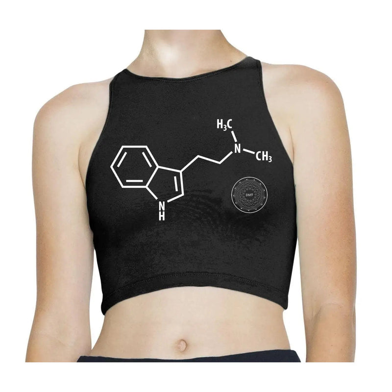 DMT Chemical Formula Psychedelic Sleeveless High Neck Crop Top L / Black