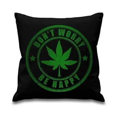 Don't Worry Be Happy Cannabis Cushion Black