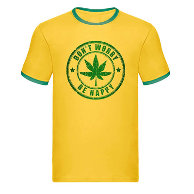 Don’t Worry Be Happy Cannabis Ringer T-Shirt - S - Mens