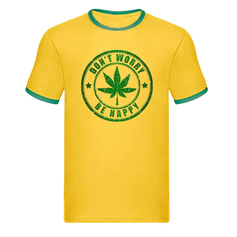 Don’t Worry Be Happy Cannabis Ringer T-Shirt - S - Mens