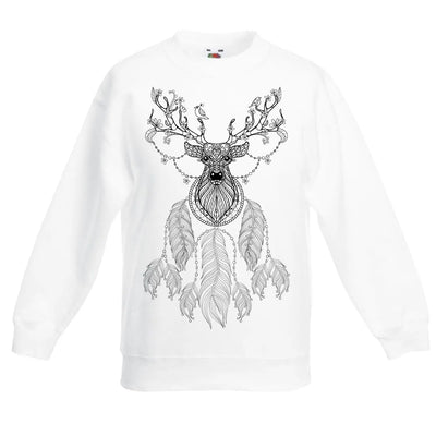 Dream Catcher Stags Head Children's Toddler Kids Sweatshirt Jumper 5-6 / White