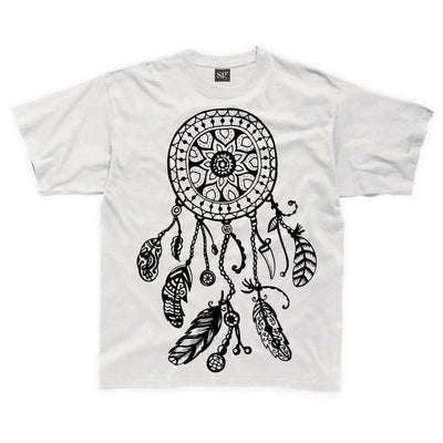 Dreamcatcher Native American Hipster Large Print Kids Children's T-Shirt 7-8 / White