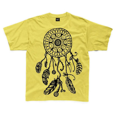 Dreamcatcher Native American Hipster Large Print Kids Children's T-Shirt 7-8 / Yellow
