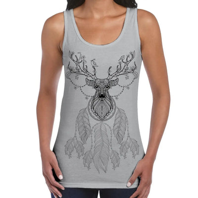 Dreamcatcher With Stags Head Hipster Large Print Women's Vest Tank Top M / Light Grey