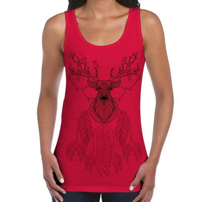 Dreamcatcher With Stags Head Hipster Large Print Women's Vest Tank Top M / Red