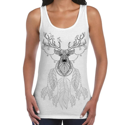 Dreamcatcher With Stags Head Hipster Large Print Women's Vest Tank Top M / White