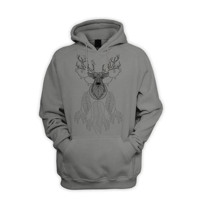 Dreamcatcher With Stags Head Hipster Men's Pouch Pocket Hoodie Hooded Sweatshirt M / Charcoal Grey