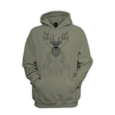 Dreamcatcher With Stags Head Hipster Men's Pouch Pocket Hoodie Hooded Sweatshirt M / Khaki