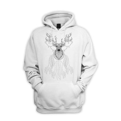 Dreamcatcher With Stags Head Hipster Men's Pouch Pocket Hoodie Hooded Sweatshirt M / White