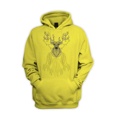 Dreamcatcher With Stags Head Hipster Men's Pouch Pocket Hoodie Hooded Sweatshirt M / Yellow