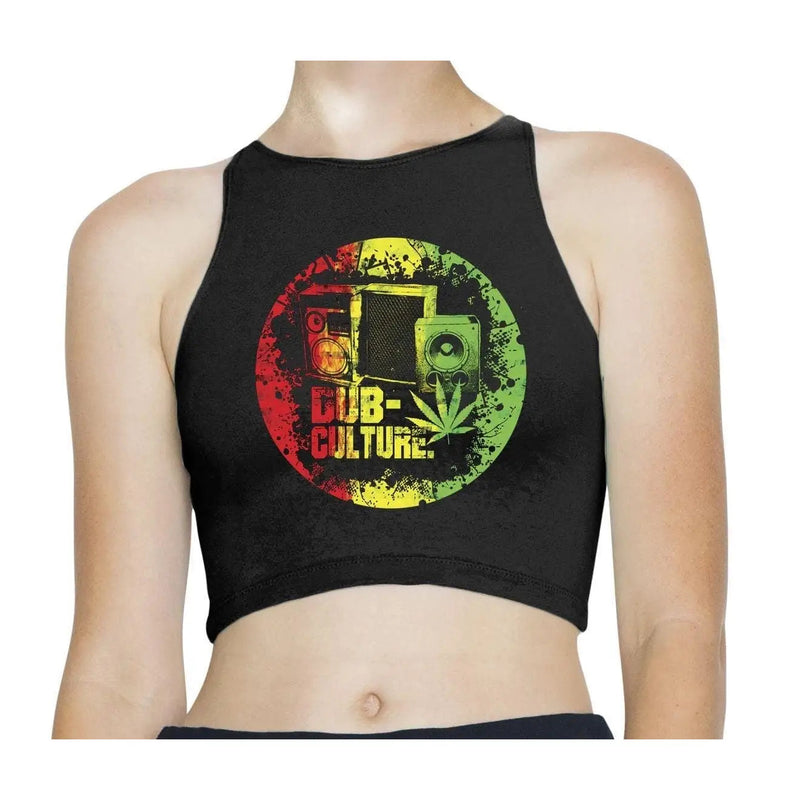 Dub Culture Rasta Reggae Sleeveless High Neck Crop Top M / Black