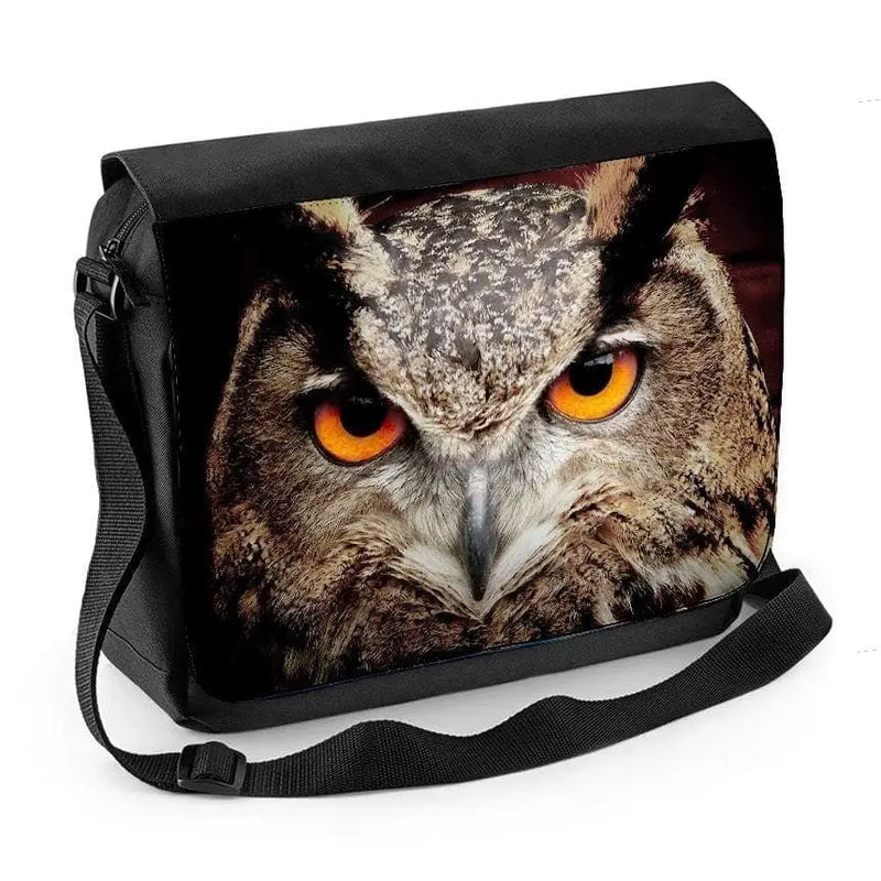 Eagle Owl Face Dark Background Laptop Messenger Bag