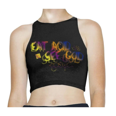 Eat Acid, See God LSD Formula Sleeveless High Neck Crop Top S / Black