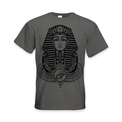 Egyptian Pharoah With Winged Ankh Symbol Large Print Men's T-Shirt XXL / Charcoal