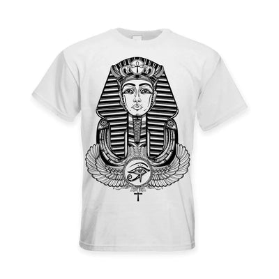 Egyptian Pharoah With Winged Ankh Symbol Large Print Men's T-Shirt XXL / White