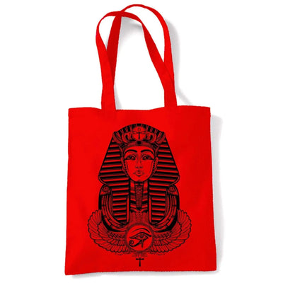 Egyptian Pharoah With Winged Ankh Symbol Large Print Tote Shoulder Shopping Bag