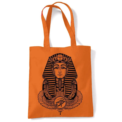 Egyptian Pharoah With Winged Ankh Symbol Large Print Tote Shoulder Shopping Bag