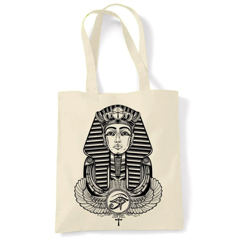 Egyptian Pharoah With Winged Ankh Symbol Large Print Tote Shoulder Shopping Bag