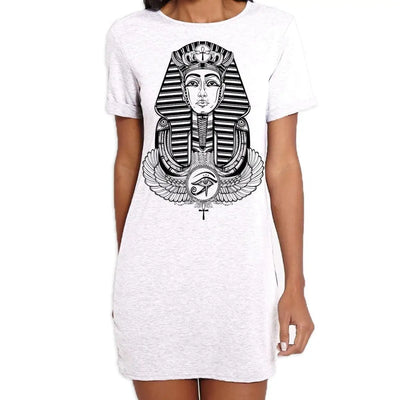 Egyptian Pharoah With Winged Ankh Symbol Large Print Women's T-Shirt Dress XL