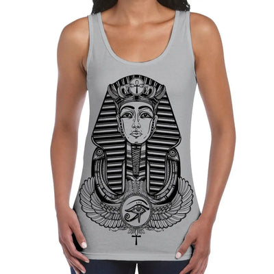 Egyptian Pharoah With Winged Ankh Symbol Large Print Women's Vest Tank Top XL / Light Grey