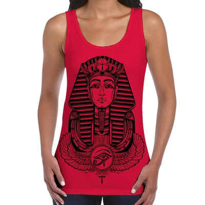 Egyptian Pharoah With Winged Ankh Symbol Large Print Women's Vest Tank Top XL / Red