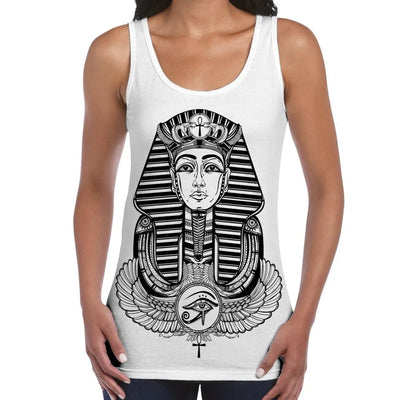 Egyptian Pharoah With Winged Ankh Symbol Large Print Women's Vest Tank Top XL / White