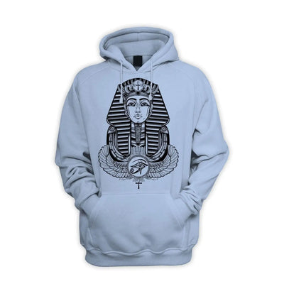 Egyptian Pharoah With Winged Ankh Symbol Men's Pouch Pocket Hoodie Hooded Sweatshirt M / Light Blue