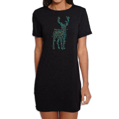 Electric Deer Stag Hipster Women's Short Sleeve T-Shirt Dress L