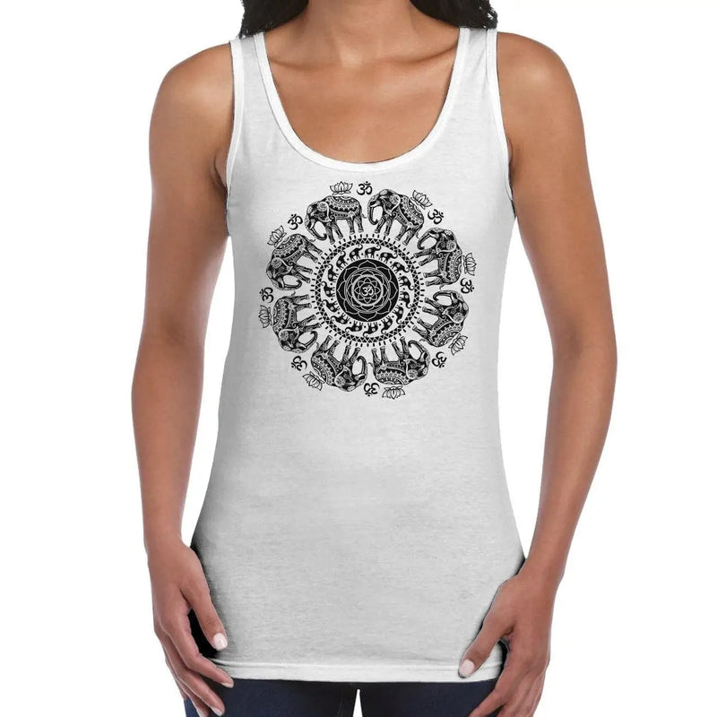 Elephant with Om Symbol Mandala Design Tattoo Hipster Large Print Women&