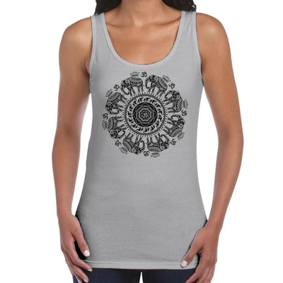 Elephant with Om Symbol Mandala Design Tattoo Hipster Large Print Women's Vest Tank Top XL / Light Grey