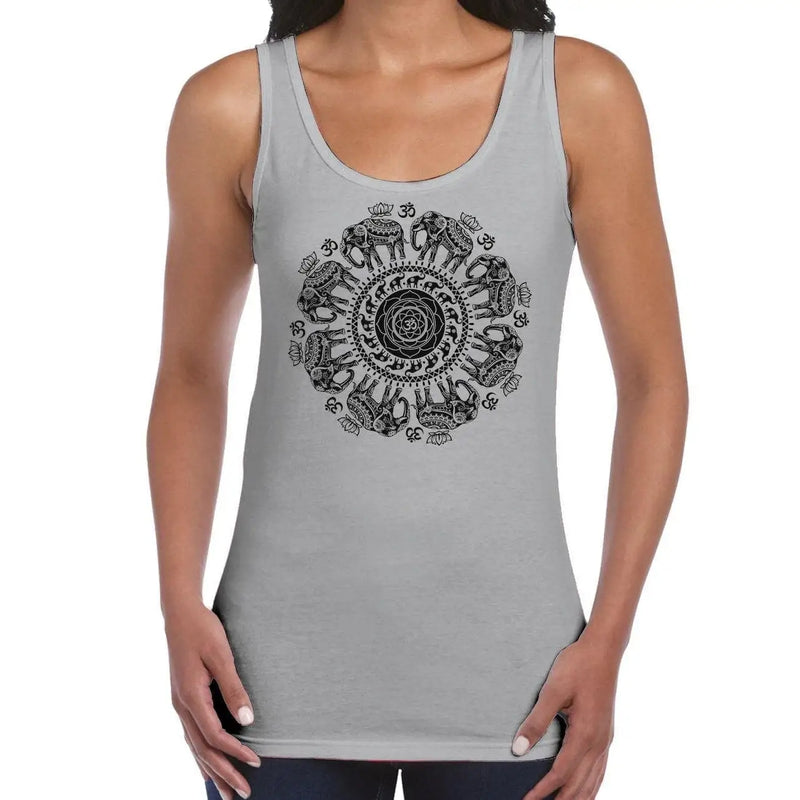 Elephant with Om Symbol Mandala Design Tattoo Hipster Large Print Women&