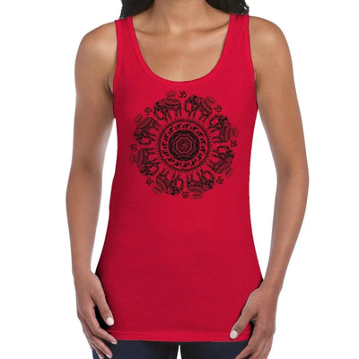 Elephant with Om Symbol Mandala Design Tattoo Hipster Large Print Women's Vest Tank Top XL / Red
