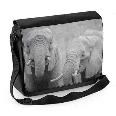Elephants Black and White Laptop Messenger Bag