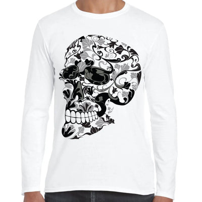 Flower Skull Large Print Long Sleeve T-Shirt L