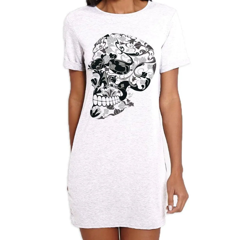 Flower Skull Large Print Women's T-Shirt Dress – Tribal T-Shirts