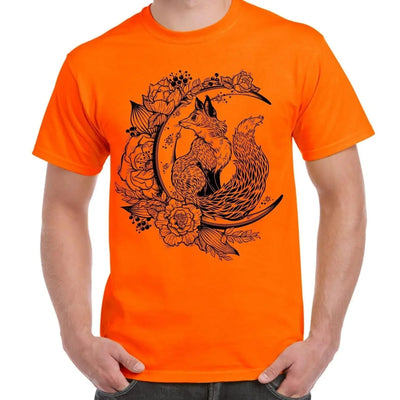 Fox With Crescent Moon Hipster Tattoo Large Print Men's T-Shirt Medium / Orange