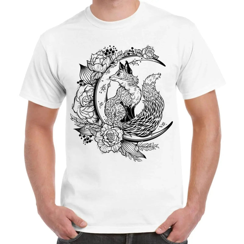 Fox With Crescent Moon Hipster Tattoo Large Print Men&