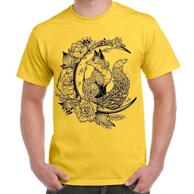 Fox With Crescent Moon Hipster Tattoo Large Print Men's T-Shirt Medium / Yellow
