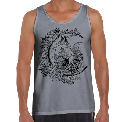 Fox With Crescent Moon Hipster Tattoo Large Print Men's Vest Tank Top Large / Light Grey