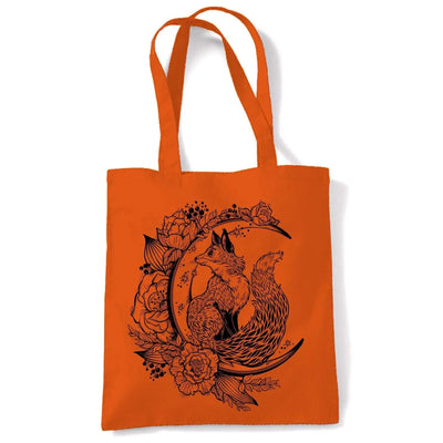 Fox With Crescent Moon Hipster Tattoo Large Print Tote Shoulder Shopping Bag Orange