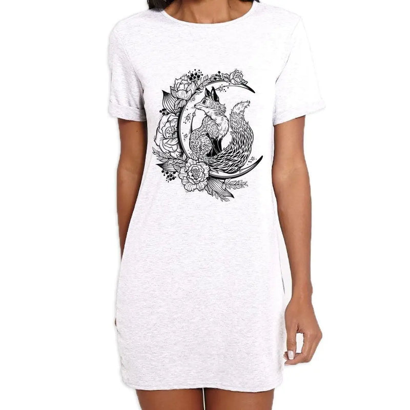 Fox With Crescent Moon Hipster Tattoo Large Print Women&