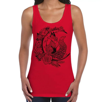 Fox With Crescent Moon Hipster Tattoo Large Print Women's Vest Tank Top Medium / Red