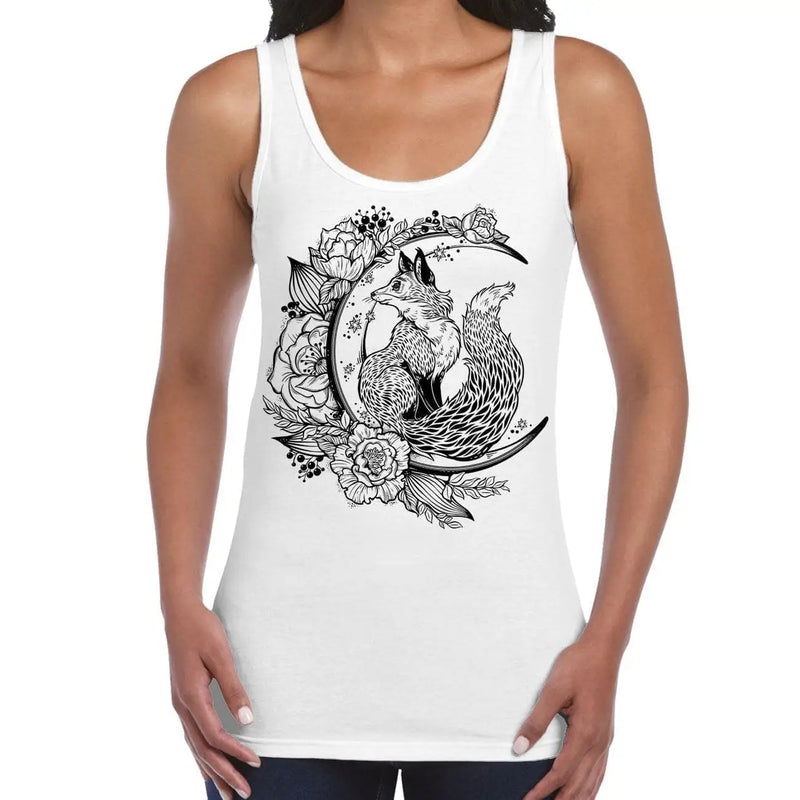 Fox With Crescent Moon Hipster Tattoo Large Print Women&
