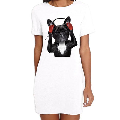 French Bulldog DJ Funny Women's T-Shirt Dress L